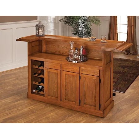 Large Oak Bar with Wine and Cabinet Storage